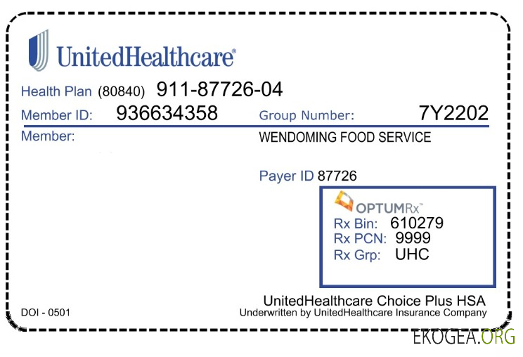 Carte d'assurance maladie UnitedHealthCare aux États-Unis 1 template
